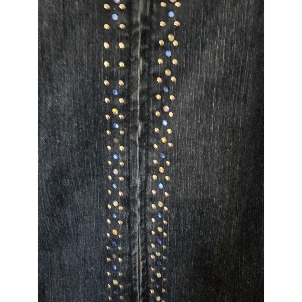 Samantha Grey Womens Dark Wash Embellished Rhinestone Zip Front Denim Jacket 18 - Picture 6 of 10